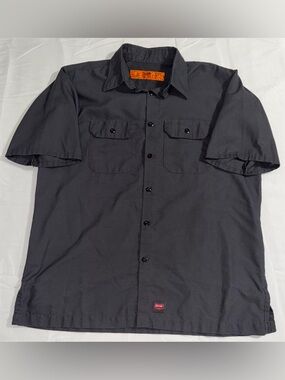 Red Kap Work Shirt Men’s Short Sleeve Button Up Gray Industrial Uniform